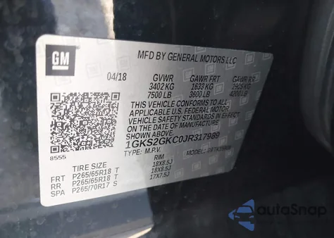 2018 GMC Yukon Xl Slt z USA, uszkodzony, nr VIN 1GKS2GKC0JR317989